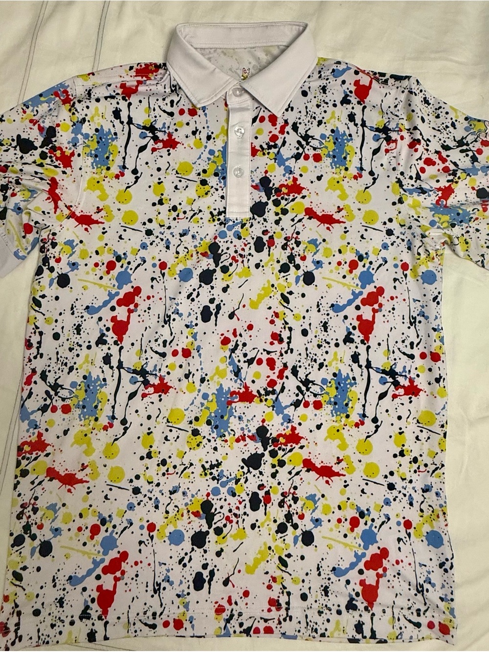 White Paint-Splatter Golf Shirt - Multicolor